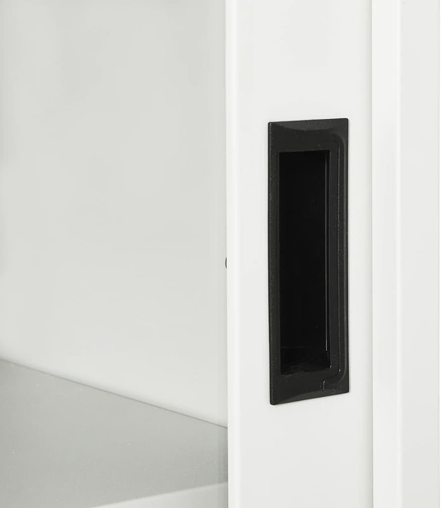 vidaXL White Steel Filing Cabinet with Sliding Doors & Adjustable Shelves - Secure Office Storage Cabinet with Lock System, 35.4"x15.7"x35.4"