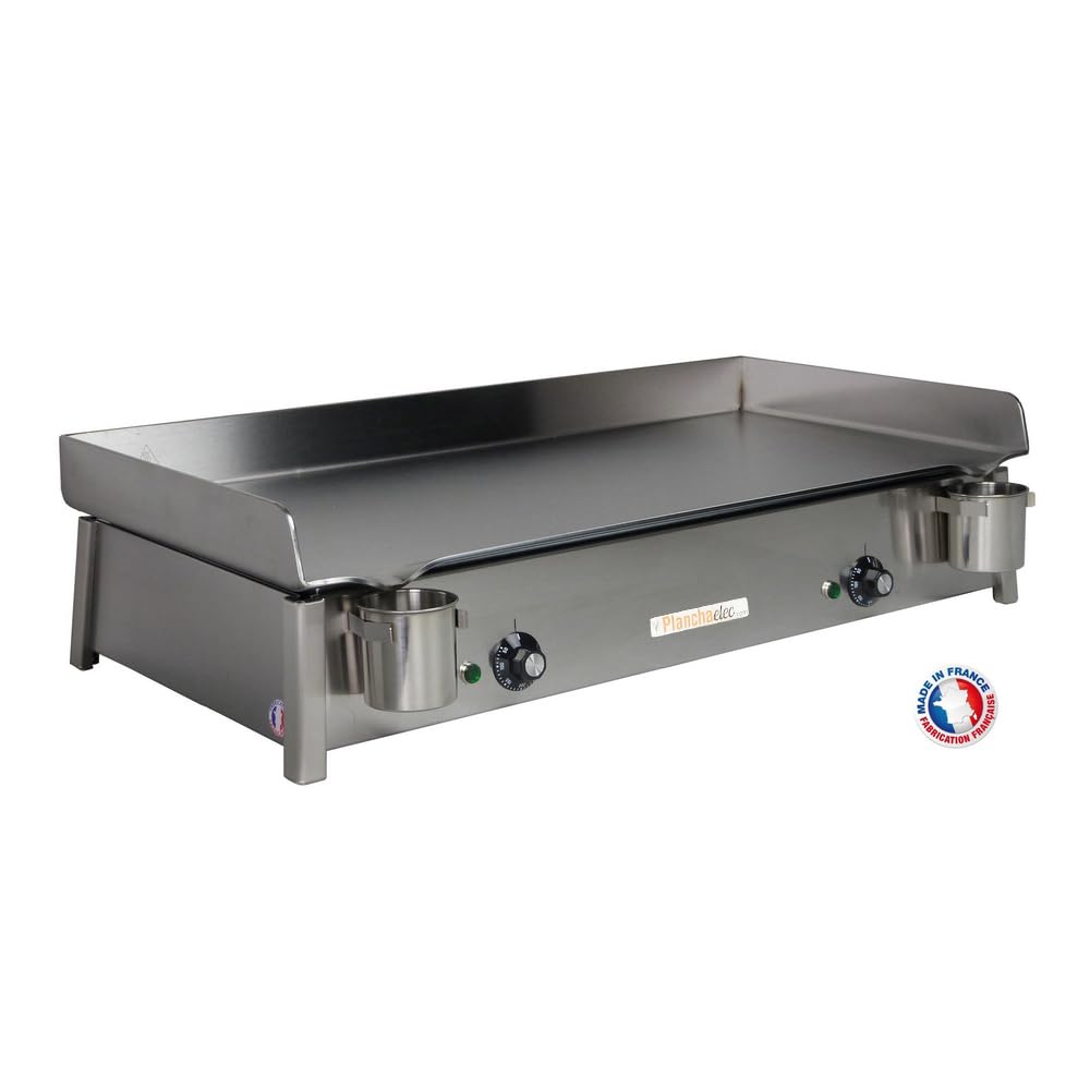PLANCHAELEC - Plancha Electrique ANTHEA E870-3600W - Couvercle + 2 Ustensiles - Inox - Thermostat Réglable - 16 Personnes - Made In France - L87 X P43 X H25 cm