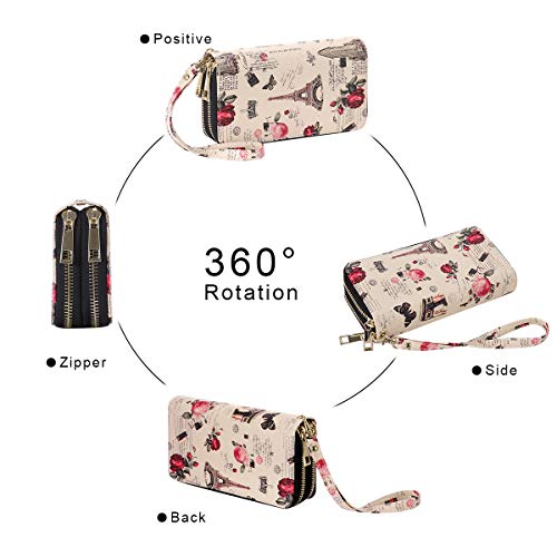 Image of XEYOU Double Zipper Long Clutch Wallet Cellphone Wallet for Women with Removable Wristlet Strap for Credit Card, Cash, Coin, Bill