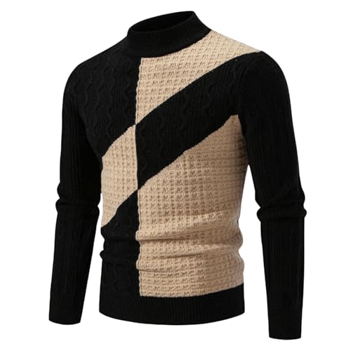 Pull tricoté décontracté homme col demi-haut style bloc de couleur