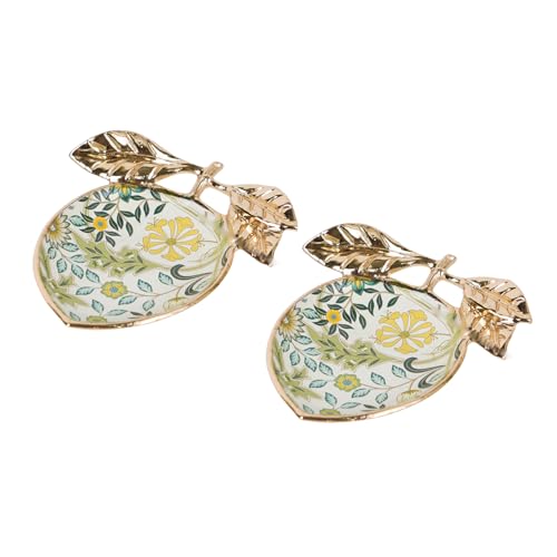 NIKKY HOME Juego de 2 platos de joyería vintage con forma de limón, bandeja decorativa de metal, elegante regalo de cumpleaños y Navidad para mujeres