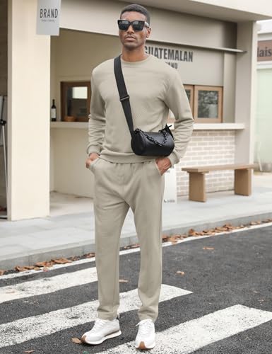 Babioboa Men's Tracksuit Knit Jacquard 2 Piece Long Sleeve Pullover Jogging Tracksuit Athletic running Casual Sportswear3