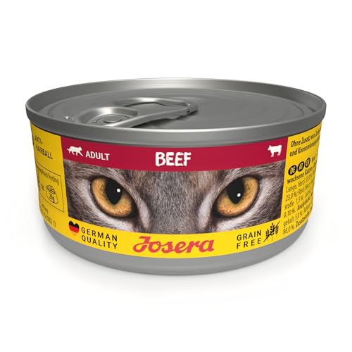 JOSERA Nassfutter Beef (12 x 85 g) | Adult | Premium Katzenfutter nass für ausgewachsene Katzen | Rind | mit Lachsöl | getreidefrei | gegen Harnsteinbildung und Haarballen | Alleinfutter | 12er Pack