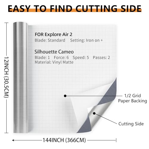 Image of Lya Vinyl Metallic Brushed Silver Permanent Vinyl Roll, 12'' x 12FT, for Home Decor, Party Decoration, Mug, Window, Durable, Waterproof, Indoor and Outdoor Use