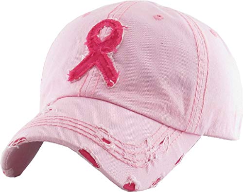 Image of Pink Ribbon Breast Cancer Awareness Fight Hope Vintage Baseball Cap Hat Women Cotton Adjustable