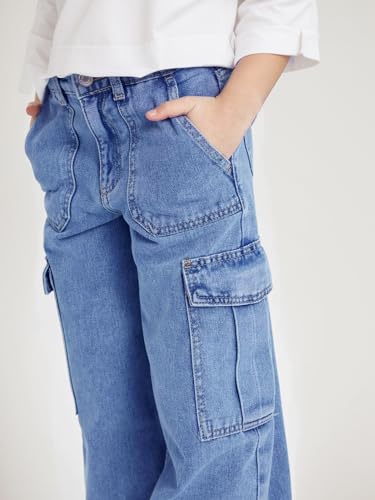 Girls Cargo Pants with Pockets Elastic Waistband Kids Wide Leg Youth Loose Straight School Trousers 4-12 Years3