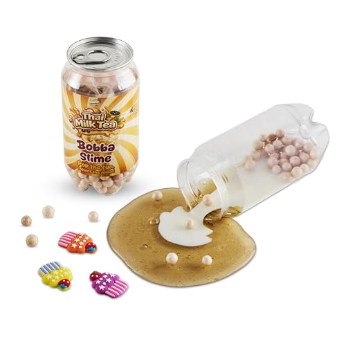 Image of Thai Milk Tea Bobba Slime for Kids & Adults | Squishy Stretchy Slime with Bobba Beads & Collectible Mini Charms | Surprise Slime Can Toy | Stress Relief Sensory Play | Ages 6+ (1 Can)