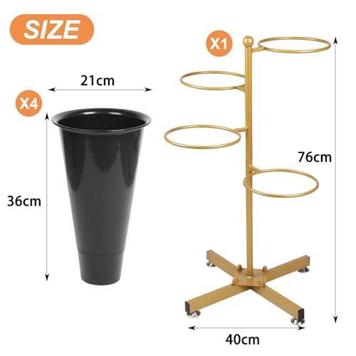 Présentoir de fleurs avec 4 seaux – Support en métal pour plantes, cadre antirouille, design échelle multicouche pour intérieur/extérieur, idéal pour terrasse et jardin