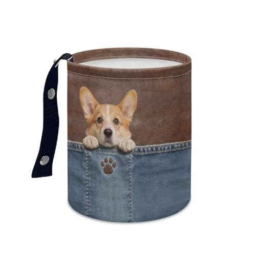 Image of Cute Dog Print Car Trash Can Hanging Car Garbage Bin Collapsible Waste Bin Auto Accessories Interior for Car SUV Trucks