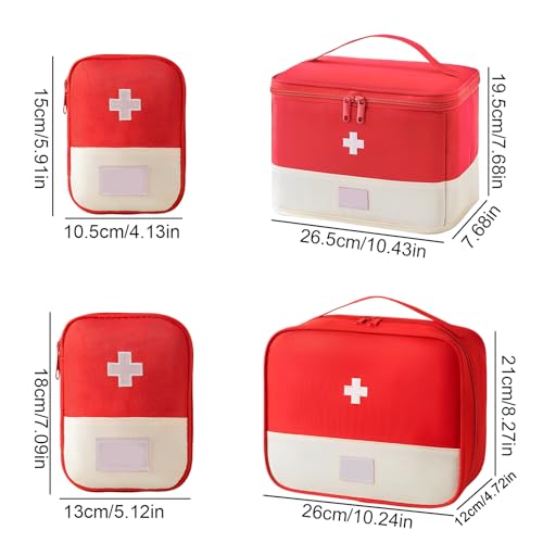 4 Stück Medikamententasche, Tragbar Medikamententasche, Große Kapazität Medizinische Notfalltasche, Reiseapotheke Tasche Wasserdicht, Medikament Tasche für Home Office Reisen(Rot)