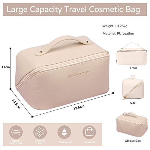 Zeroall Trousse A Maquillage Femme Grande Capacite Trousse De Toilette Avec Poignee Impermeable Pu Trousse Maquillage Sac A Cosmetiques Pour Femme Homme Cosmetique Organiseurblanc