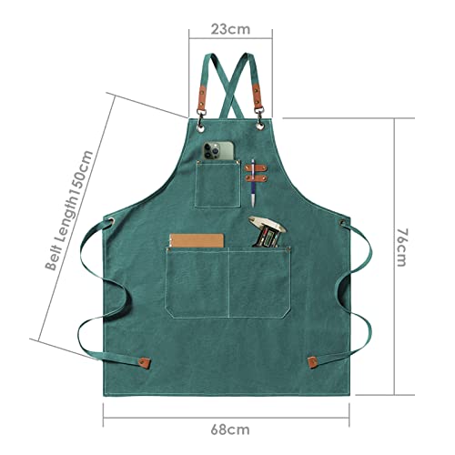 jiuzcare Mens Apron Cross Back Work Apron with Pockets BBQ Apron for Men Heavy Duty Chef Cooking Apron (Adjustable Comfortable Barista Barber) Green - Image 2