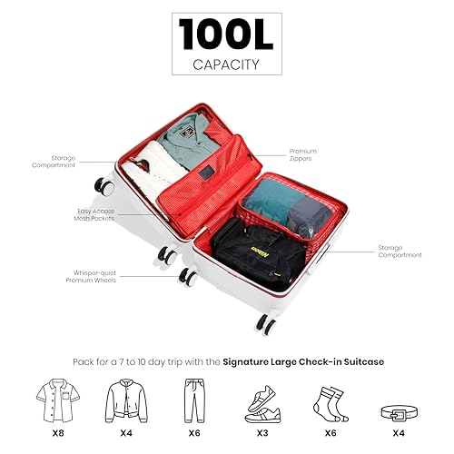 Image of ICON - Signature Polycarbonate (PC) Hard-Sided Cabin Suitcase | Ultra Lightweight & Durable | 8 Spinner Wheels | TSA Lock | Organized Interior | Multiple Colours (Check in - Large, White)