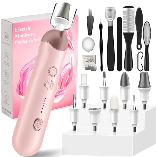 Gearmatte 18 in 1 Electric Nail File Set, Cordless Rechargeable Professional Manicure Pedicure Kit, 5 Speeds Hand Foot Care Tool for Nail Grind Trim Polish Set