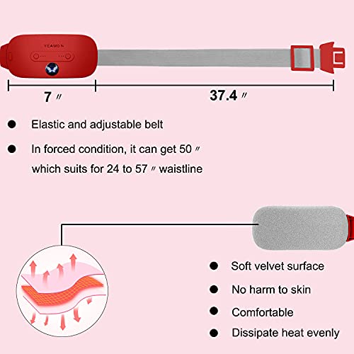Image of Portable Cordless Heating Pad for Cramps, Electric Waist Belt Device, Fast Heating Pad with 3 Heat Levels and 3 Vib. Massage Modes, Back or Belly Heating Pad for Women and Girl(Red)