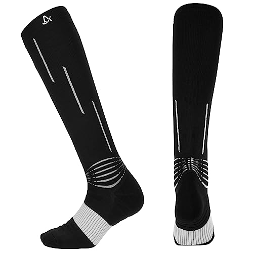 AMZSPORT Calcetines de Compresión para Hombre y Mujer, 20-30 mmHg Calcetines de Compresión, Calcetines de Soporte, Calcetines para Correr, Calcetines Deportivos, Negro, S/M