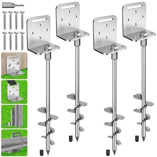 4 Pack 18 Ground Anchors Screw in Mobile Home Anchors Kits 2.8 Wide Tapered Spiral Trampoline Earth Anchor Set with L Bracket Swing Set for Swingset Playset Anchor Tent Shed Canopy Fence