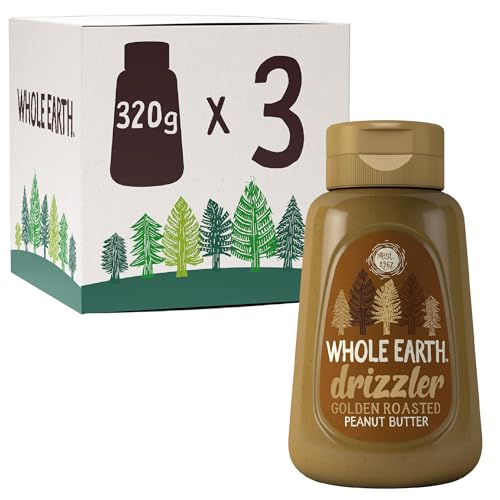 Whole Earth Drizzler Golden Roasted Peanut Butter, Super Smooth Squeezy Runny Nutty Spread Made with 100% Peanuts, All Natural Ingredients, No Added Sugar, Gluten Free, Vegan Friendly – 320g