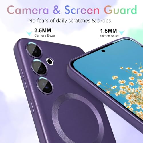 Image of DIZORO Samsung A35 Case, Compatible with Mag Safe Back Cover, Matte Luxury Metallic Luster Flexible TPU Wireless Charging Shockproof Case with Camera Protector (Metallic Silver)