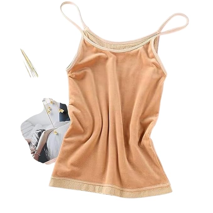 reexplore Women’s Fleece Camisole | Soft Spaghetti Thermal Top for Winter | Warm Inner Slip for Girls & Women | Lightweight Sleeveless Thermal Wear - Skin (Pack of 1)-picture-12