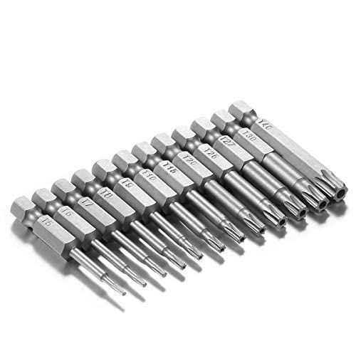 Qibaok 12 piezas vástago magnético tornillos torx seguridad 50 mm largo extensión Vástago hexagonal de 1/4 puntas de Torx...