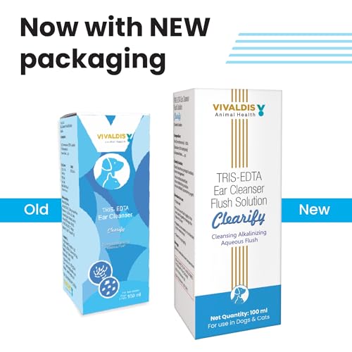 Vivaldis Clearify Tris EDTA Ear Cleaner for Dogs & Cats | Dog Ear Drops & Cat Ear Cleaning Solution | Removes Wax, Dirt & Odor | Relieves Itching & Irritation - 100ml