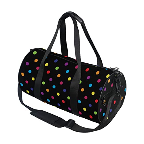 Colorful Polka Dot Black Duffel Bag Sports Gym Bags for Men and Women3