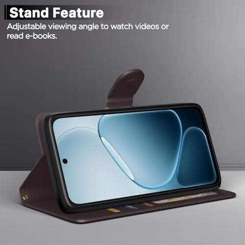 Image of Amazon Basics Flip Cover for Oppo K14x 5G / Oppo A6x 5G / Oppo A6s Leather Finish | Wallet Stand and Shock Proof | Inside TPU with Card Pockets | Complete Protection Flip Case (Coffee)