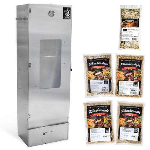 Eversmoke Räucherofen Excellent II Large– Edelstahl Räucher Starter Set mit Sichtscheibe, Thermometer & Zubehör - Räucherschrank für Fisch, Fleisch & Käse (Starterset 5tlg.)