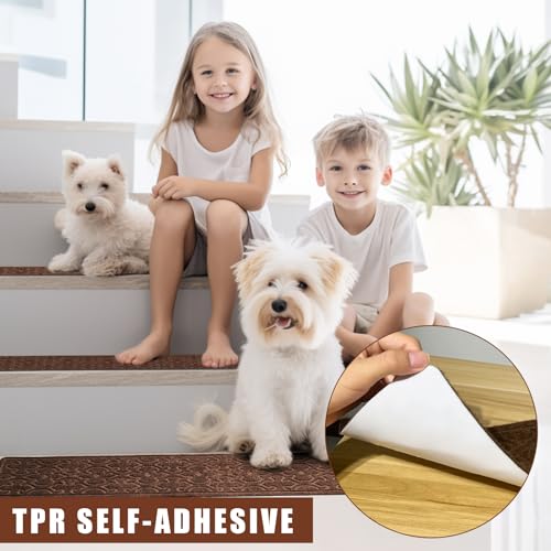Alfombra para escaleras de madera autoadhesiva gris de 8x30 pulgadas pack de 15 2