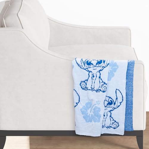 Image of Jay Franco Disney Lilo and Stitch Feather Knit Fluffy Throw Blanket - Blue Floral Fuzzy Blanket Measures 50 x 60 Inch | Super Soft Lightweight Bedding