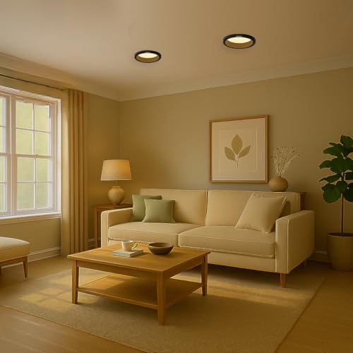 Image of 22W Round LED Panel Low Deep Down Light for POP & False Ceiling Roof | Cool White Light | Polycarbonate Downlight for Home & Office Use | Black Body Surface Ceiling Light - Pack of 6