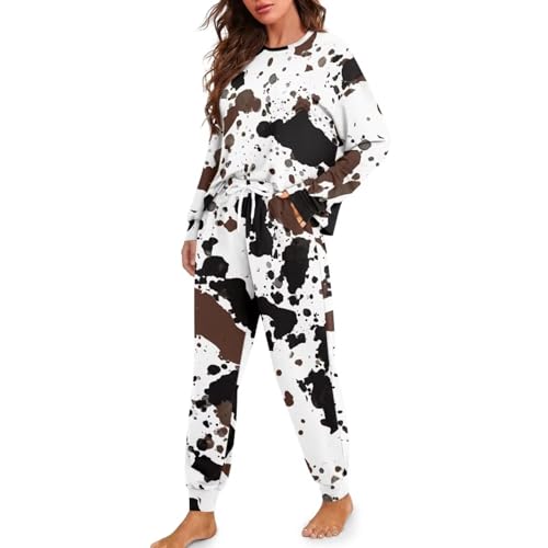 Image of Women's Pajamas Set Soft 2 Piece Loungewear Long Sleeve Pj Set Matching Sleepwear with Pockets for Women Plus Size