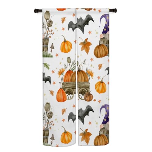 Qinunipoto ハロウィン 暖簾 ハロウィン のれん 幅85cm丈180cm 可愛い カボチャ コウモリ noren おしゃれ インテリア 出入り口 目隠し おしゃれ すだれ 遮光 部屋 間仕切りカーテン 門カーテン ポリエステル製 オーダー可 簡単
