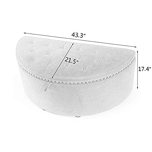 Image of Half Moon Modern Storage Ottoman Bench, Upholstered Bed End Bench Storage Chest,Couch pouffe Puffy Settee Footstool for livingroom Bedroom Gray