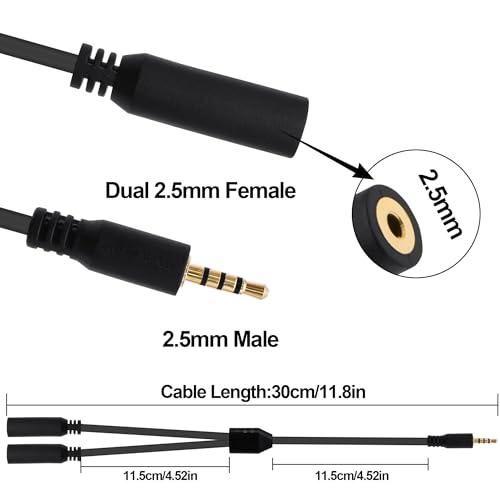 2.5mm Splitter Audio y Cable Adaptador 30cm 2pcs miniatura 2
