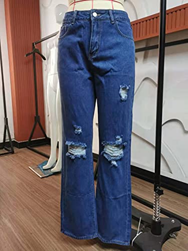 WJANYHN Mode Zomer Gewassen Gat Hoge Taille Temperament Denim Broek Casual Broek Brede Been Broek Vrouwen - Image 3
