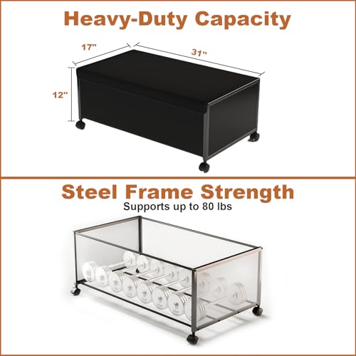 Image of 2 Pack Under the Bed Storage Containers,12 inch Height Under Bed Shoe Storage,31inch Long Underbed Storage with Wheels,Large Rolling under bed Clothes Storage Drawers with Lid for Dorm Tall,Black