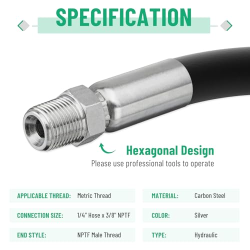 Image of 12 Pack 3 /8 inch NPTF Hydraulic Hose Fittings, 1 /4 inch I.D. Hose x 3 /8 inch NPTF Male with Protection Cover Hydraulic Hose End Crimp Fitting Kits