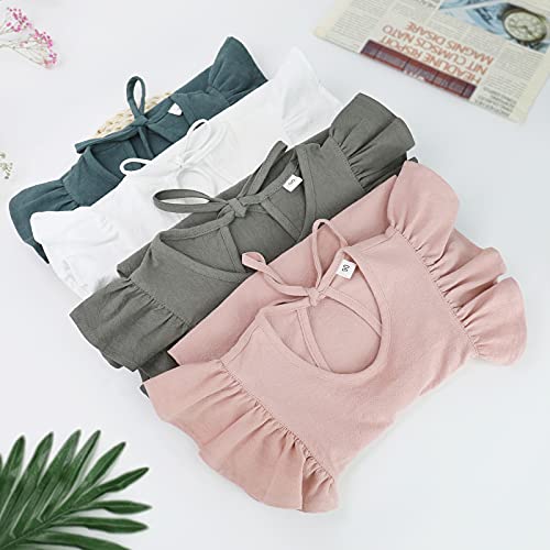 Goodplayer Toddler Baby Girl Dress Summer Cotton Linen Ruffle Halter Sleeveless Kids Casual Beach Party Dresses 1-6 Years (Grey Green,4_Years) #TOP6