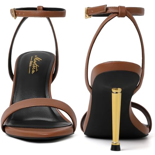 Image of Mostrin Strappy Heels for Women Ankle Strap Heels Women's Heeled Sandals for Party Prom Wedding