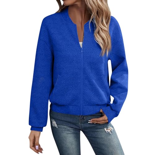 Womens Bomber Jacket Lightweight Cropped Zip Up Fall Jackets Casual Coat Outerwear Textured Windbreaker with Pockets2