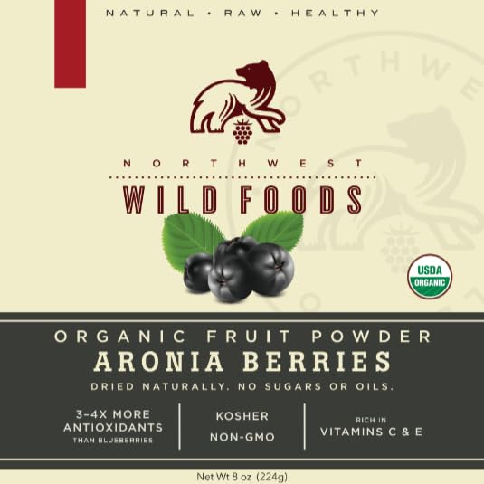 Organic Aronia Fruit Powder - Northwest Wild Foods - Sweet Antioxidant Healthy Pure Dried Fruit Natural Hand Harvested - in Smoothies, Oatmeal, Dessert (1 Pound)