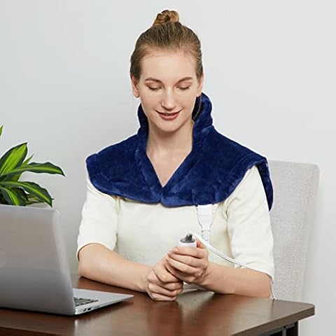 CAROMIO Weighted Heating Pad for Neck and Shoulders - UL Certified, 2.2lb Large Electric Fast Heating Pad for Pain Relief and Deep Pressure Therapy, 22"x19" Size for Neck Pain and Cramps Navy Blue Cover