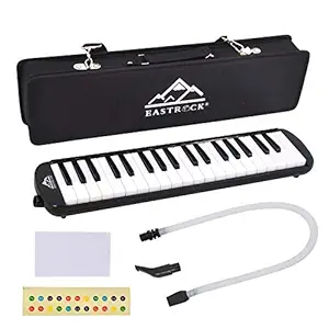 EastRock 37 Key Melodica Instrument Keyboard Soprano Piano style with Mouthpiece Tube Sets and Carrying Bag for Kids Beginners Adults Gift Black