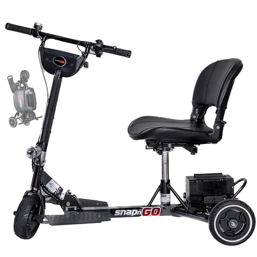 SNAPnGO Three Wheel Portable Mobility Scooter for Adults - Aircraft-Grade Aluminum, Top Speeds of 5 mph & 13-Mile Range - Folding & Foldable Scooter - Airline Approved Electric Sit Down Scooter