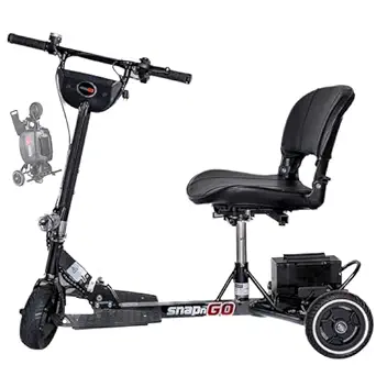SNAPnGO Three Wheel Portable Mobility Scooter for Adults - Aircraft-Grade Aluminum, Top Speeds of 5 mph & 13-Mile Range - Folding & Foldable Scooter - Airline Approved Electric Sit Down Scooter