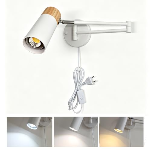 YNDD Applique Murale Intérieure Bois avec Prise et Interrupteur, Réglable Long Bras Luminaire de Mur dimmable Lampe de Lecture Intérieur Vintage E27...