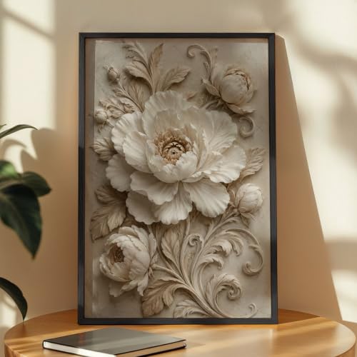 Image of NoWorries Floral Botanical Wall Painting with Frame | Premium Textured Flower & Leaf Artwork, Pastel Nature Wall Decor Framed for Living Room Bedroom Office and Home Decoration (Art-16,13x19inch)