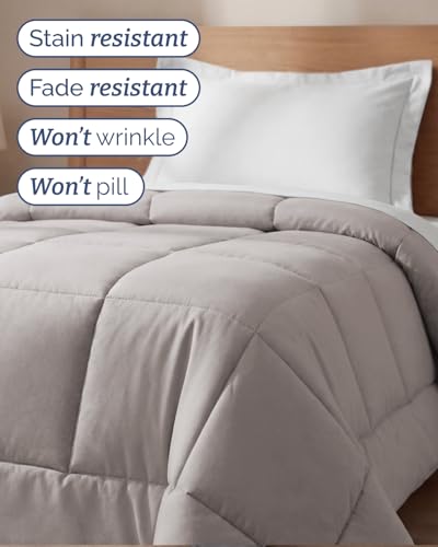 Image of Twin Size, Light Gray Alternative Down Comforter - Warm, Lightweight & Breathable Hotel Quality Bedding for Men, Women, Kids and Teens - All Season Oversized Cooling Microfiber Duvet Insert Comforter